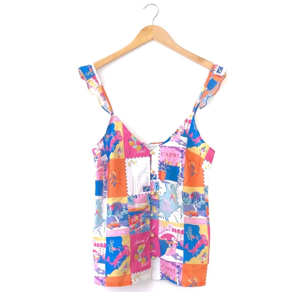 Never Fully Dressed Vacation Tile Print Cami Ruffle Tank Top 2